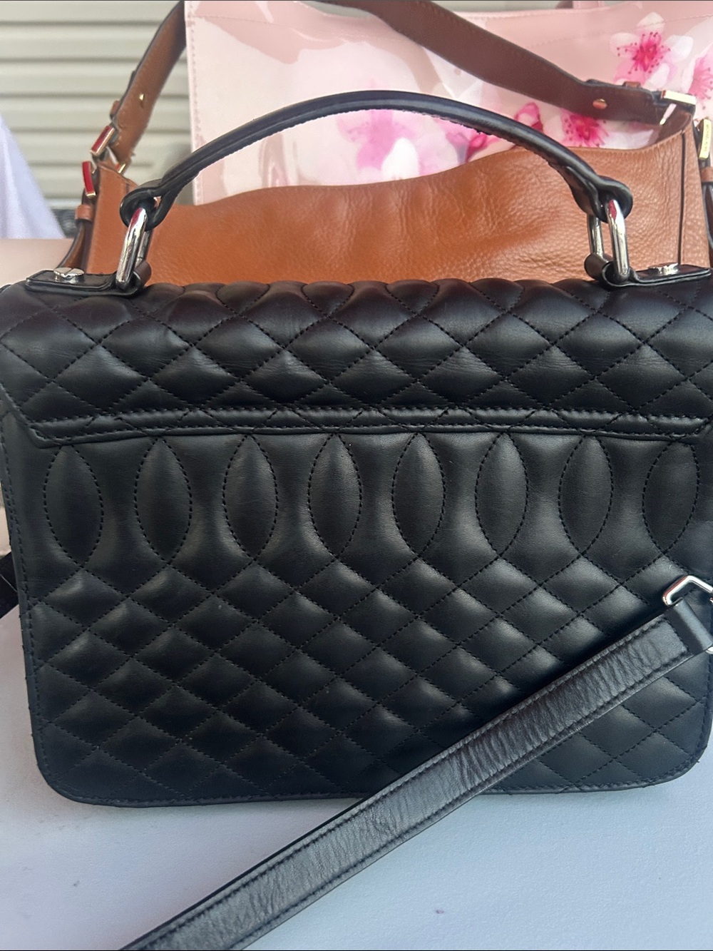 J.Crew Black Quilted Leather Top Handle Crossbody Satchel Shoulder Bag - Picture 2 of 10